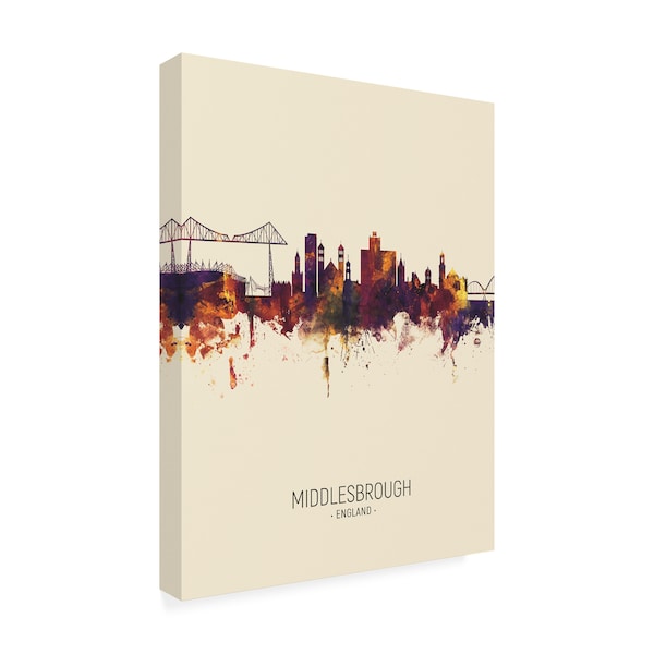 Michael Tompsett 'Middlesbrough England Skyline Portrait III' Canvas Art,14x19